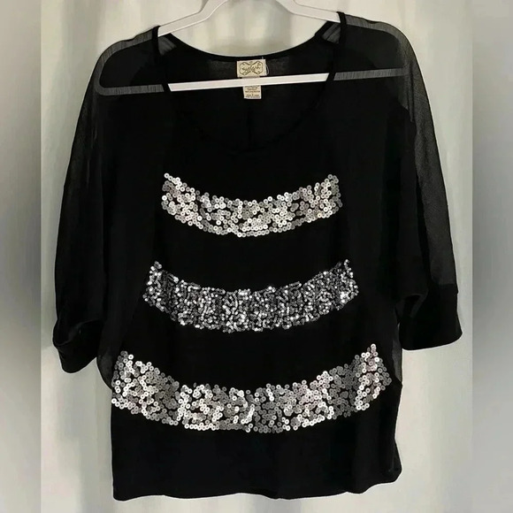 Eyelash Couture sequined sheer sleeve top - Picture 1 of 4